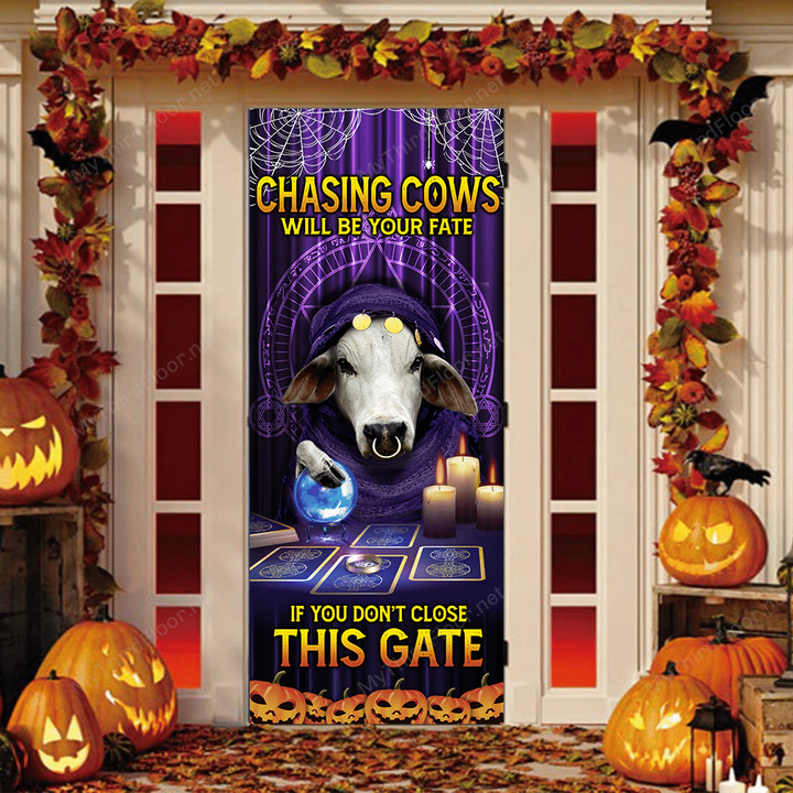 Chasing Cows Brahman Cattle Lovers Funny Door Cover