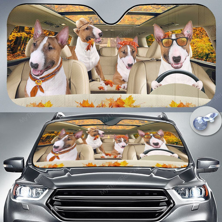 Miniature Bull Terrier Dog Lovers Autumn Road Car Auto Sunshade 57" x 27.5"