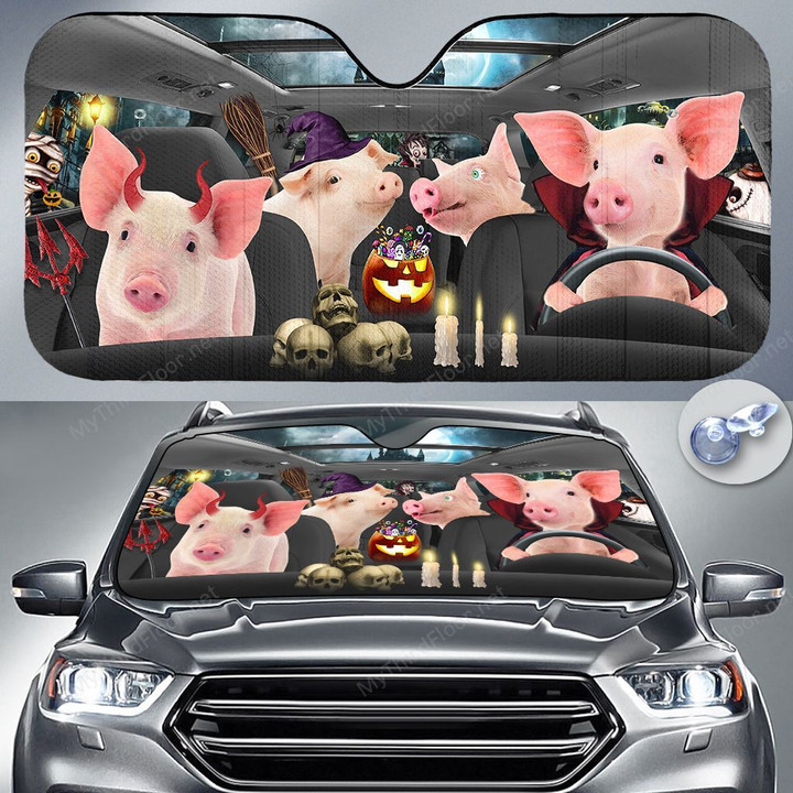 Pig Lovers Halloween Time Car Auto Sunshade 57" x 27.5"