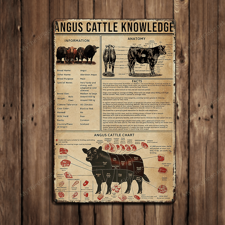 Black Angus Cattle Knowledge Metal Sign