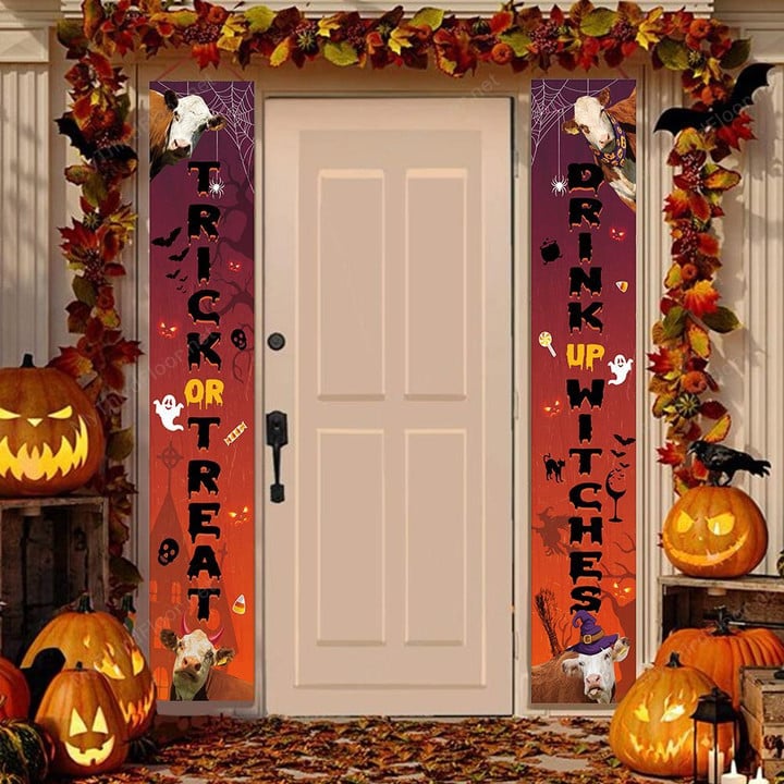 Hereford Cattle Lovers Trick Or Treat Drink Up Witches Porch Banner 12" x 70"