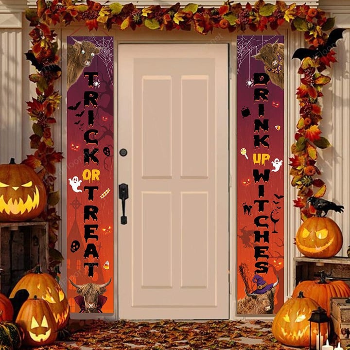 Highland Cattle Lovers Trick Or Treat Drink Up Witches Porch Banner 12" x 70"