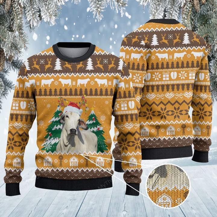 Brahman Cattle Lovers Christmas On The Farm Knitted Sweater