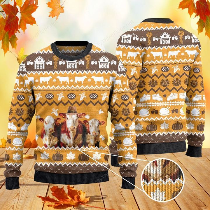 Hereford Cattle Lovers Thanksgiving Gift Knitted Sweater