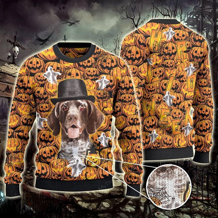 German Shorthaired Pointer Dog Lovers Halloween Pumpkin Knitted Sweater