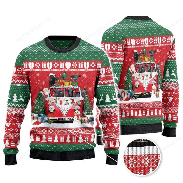 Black Angus Cattle Lovers Christmas Van Knitted Sweater