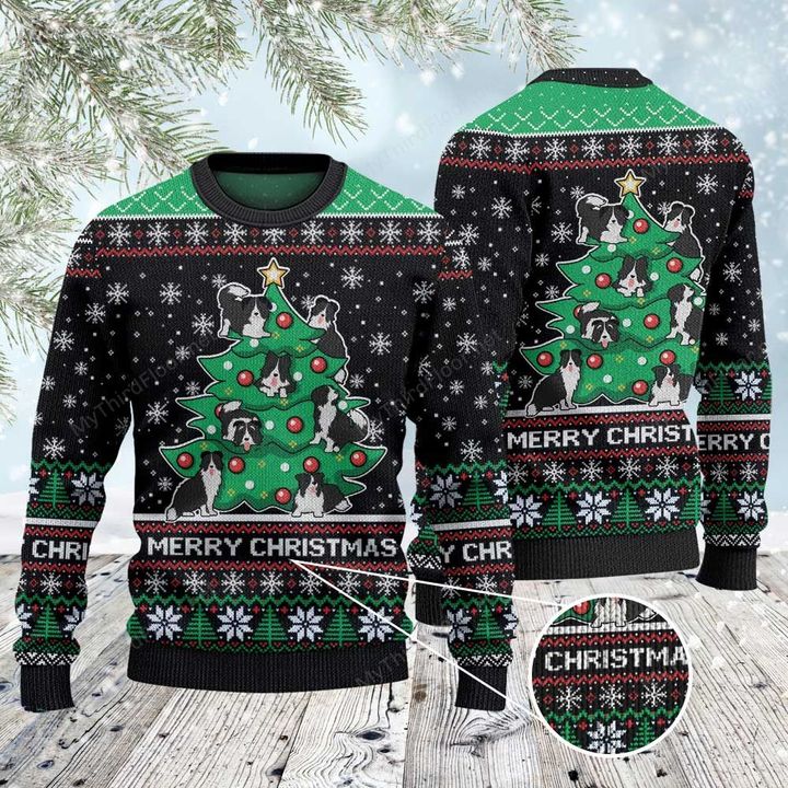 Border Collie Dog Lovers Christmas Tree All Over Print Sweater