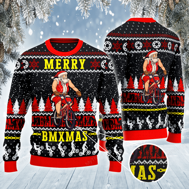Santa On BMX Merry BMXMAS All Over Print Sweater