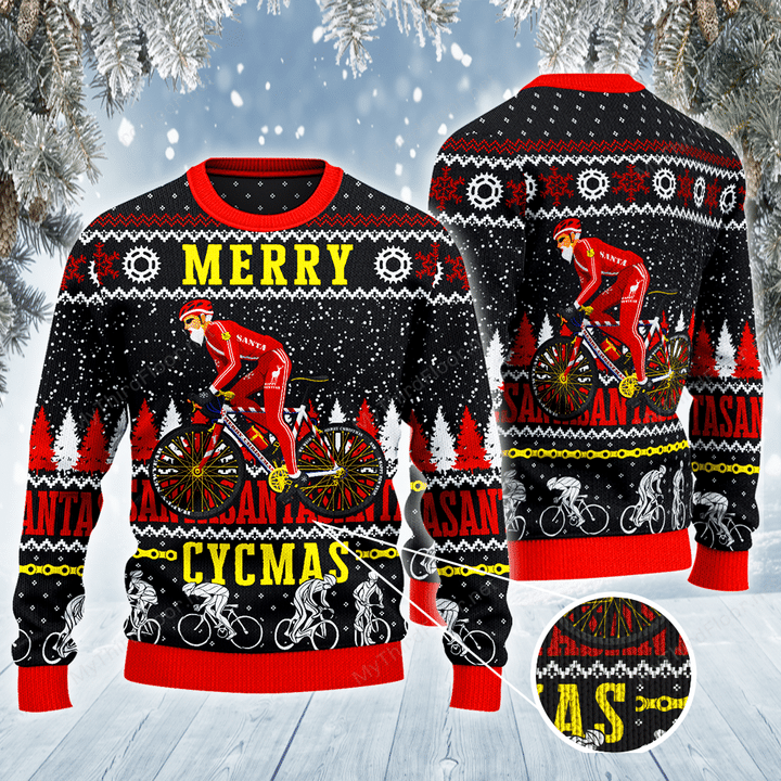 Cycling Lovers Gift Merry Cycmas All Over Print Sweater