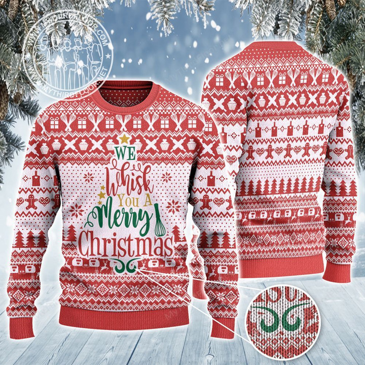 Baking Lovers Gift We Whisk You A Merry Christmas All Over Print Sweater