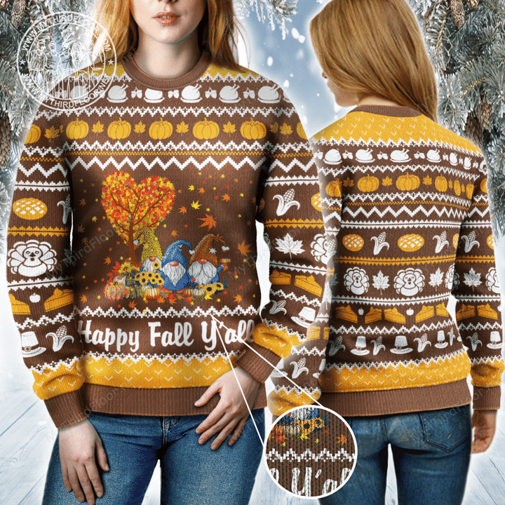 Happy Fall Y'all Thanksgiving Gift All Over Print Sweater