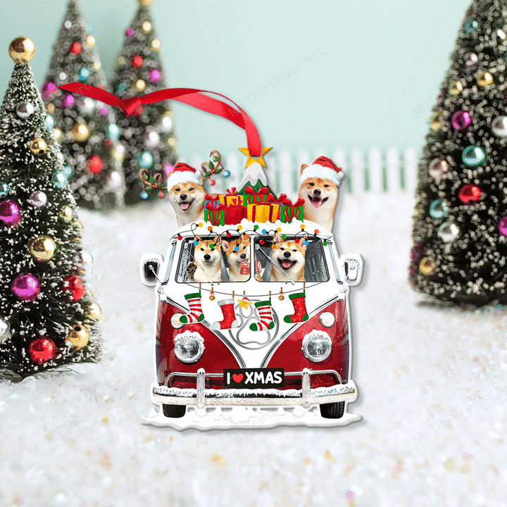 Shiba Inu Dog Lovers Christmas Van Custom Shape Acrylic Ornament