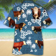 Hereford Cattle Lovers Blue Tribal Hawaiian Shirt
