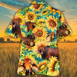 Red Brahman Cattle Lovers Sunflower Watercolor Hawaiian Shirt