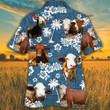 Simmental Cattle Lovers Blue Tribal Pattern Hawaiian Shirt