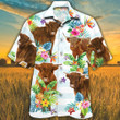 Highland Cattle Lovers Tropical Flower Hawaiian Shirt