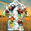 Red Brahman Cattle Lovers Tropical Flower Hawaiian Shirt