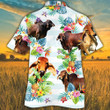 Red Brahman Cattle Lovers Tropical Flower Hawaiian Shirt