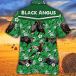 Black Angus Cattle Lovers Green Floral Pattern Hawaiian Shirt