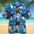 Boxer Dog Lovers Blue Floral Pattern Hawaiian Shirt