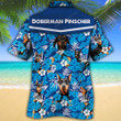 Doberman Pinscher Dog Lovers Blue Floral Pattern Hawaiian Shirt