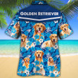 Golden Retriever Dog Lovers Blue Floral Pattern Hawaiian Shirt