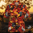 Rooster Chicken Lovers Autumn Red Leaves Hawaiian Shirt
