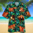 Red Angus Cattle Lovers Tropical Leaves Hawaiian Shirt
