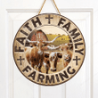 TX Longhorn Cattle Lovers Faith Family Farming Round Wooden Sign 12" x 12"