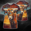 TX Longhorn Cattle Lovers Watercolor All Over Print Shirts