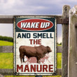 Red Angus Cattle Lovers Gift Wake Up And Smell The Manure Metal Sign