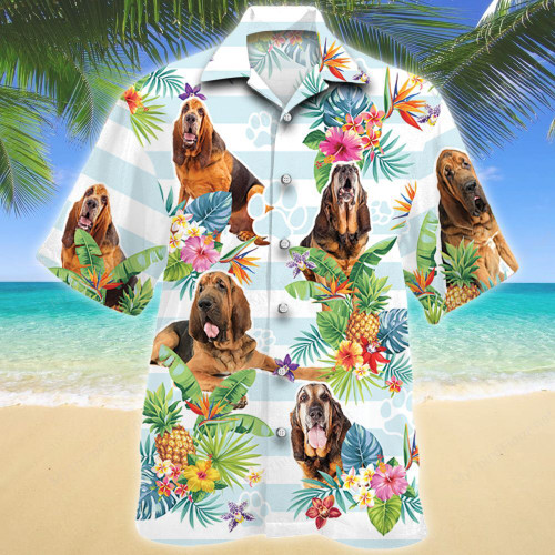 Bloodhound Dog Tropical Flower Hawaiian Shirt