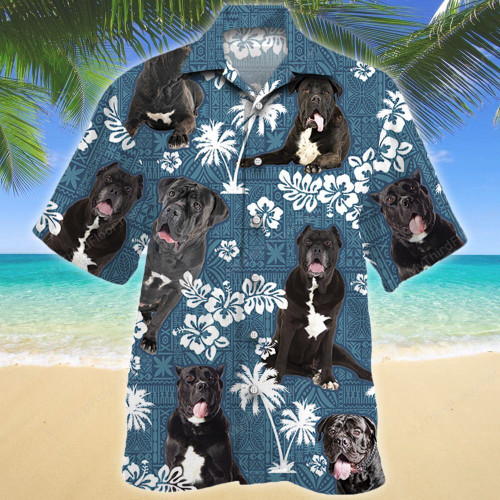 Cane Corso Dog Blue Tribal Pattern Hawaiian Shirt