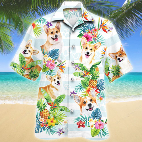 Welsh Corgi Dog Tropical Flower Hawaiian Shirt
