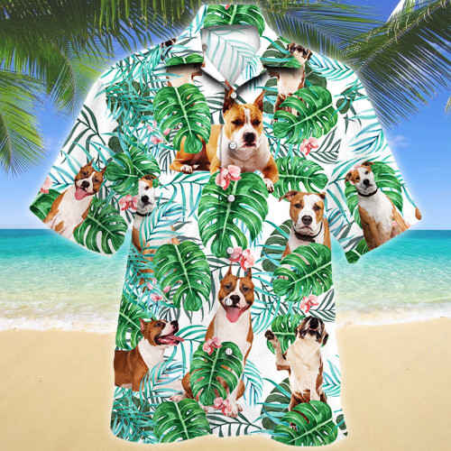 American Staffordshire Terrier Dog Tropical Plant Hawaiian Shirt