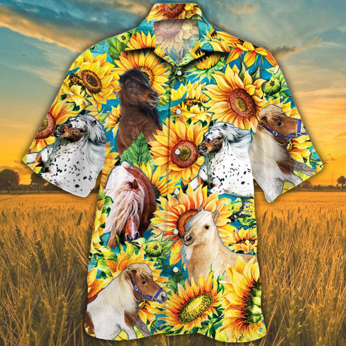 Miniature Horse Lovers Sunflower Watercolor Hawaiian Shirt