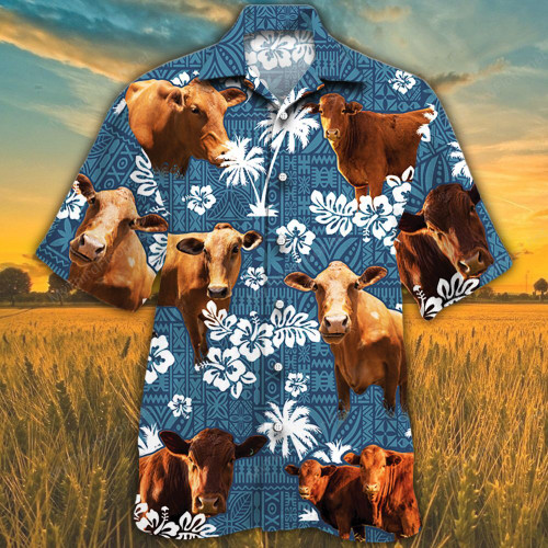 Beefmaster Cattle Lovers Blue Tribal Pattern Hawaiian Shirt