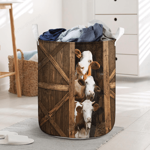 Simmental Cattle Funny Sneaky Farm Lovers Laundry Basket