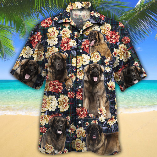Leonberger Dog Lovers Green Plaid Pattern Hawaiian Shirt