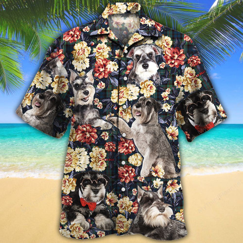 Miniature Schnauzer Dog Lovers Green Plaid Pattern Hawaiian Shirt