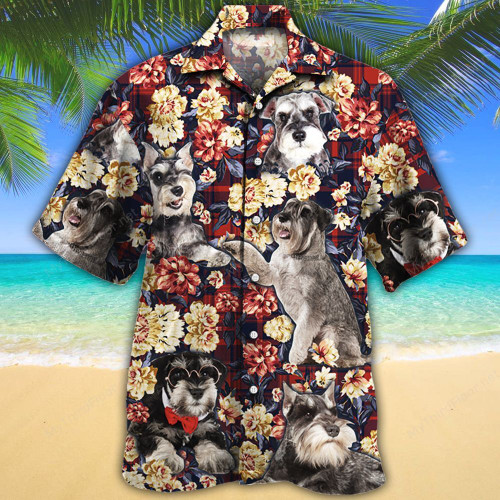 Miniature Schnauzer Dog Lovers Red Plaid Pattern Hawaiian Shirt