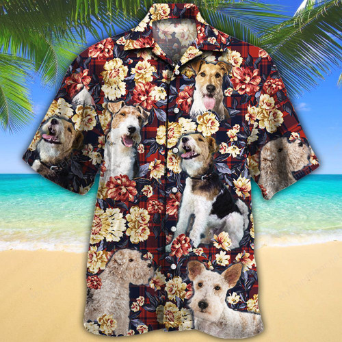 Wire Fox Terrier Dog Lovers Red Plaid Pattern Hawaiian Shirt
