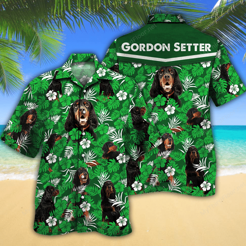 Gordon Setter Dog Lovers Green Floral Pattern Hawaiian Shirt