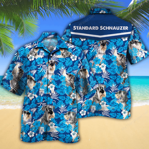 Standard Schnauzer Dog Lovers Blue Floral Pattern Hawaiian Shirt