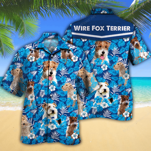 Wire Fox Terrier Dog Lovers Blue Floral Pattern Hawaiian Shirt