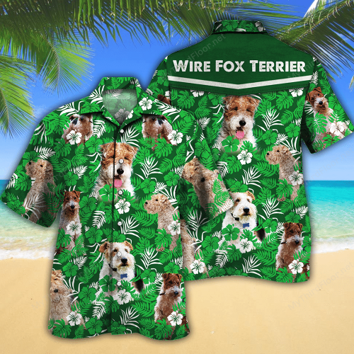 Wire Fox Terrier Dog Lovers Green Floral Pattern Hawaiian Shirt