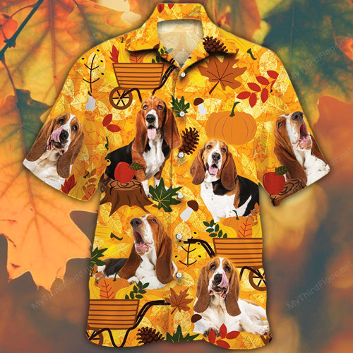 Basset Hound Dog Lovers Orange Nature Autumn Hawaiian Shirt