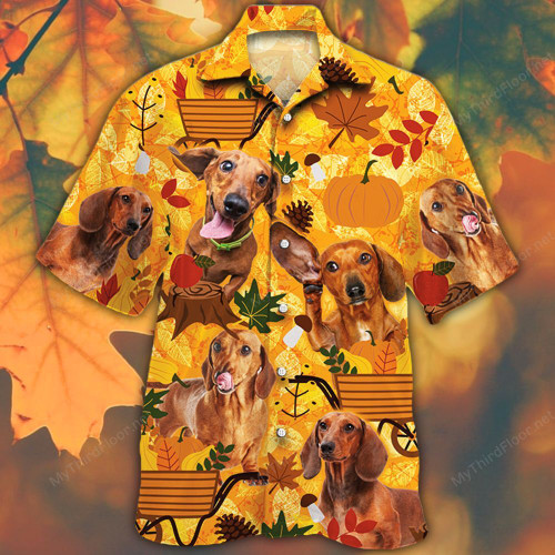 Dachshund Dog Lovers Orange Nature Autumn Hawaiian Shirt