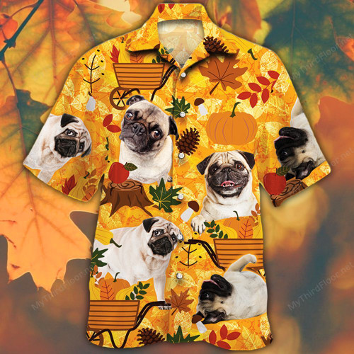 Pug Dog Lovers Orange Nature Autumn Hawaiian Shirt