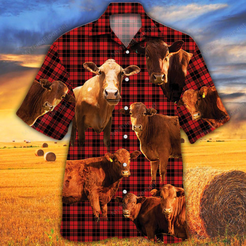 Beefmaster Cattle Lovers Red Tartan Pattern Hawaiian Shirt